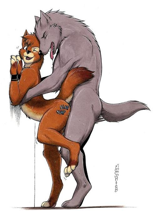 anthro canine closed_eyes doggy_style from_behind fur furry gay grab hump male male/male male_only meesh open_mouth penetration pounding raised_tail ramming sex standing tail traditional_media_(artwork) white_background wolf yaoi