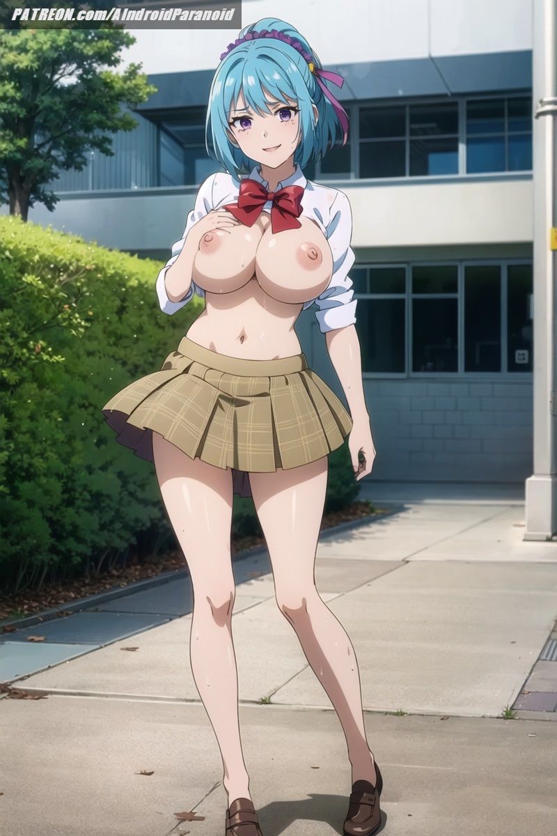 1girls ai_generated aindroidparanoid ankle_socks anklehighs big_breasts breasts brown_loafers car exposed_breasts hair_ornament hair_ribbon happy huge_breasts kurono_kurumu light_blue_hair loafers miniskirt nipples no_bra open_clothes open_mouth outdoors panties pantyshot pantyshot_(standing) pleated_skirt ponytail purple_eyes ribbon rosario+vampire school_uniform shirt_lift shoes short_hair skirt skirt_lift socks socks_and_shoes stable_diffusion succubus thigh_gap white_socks wind_lift