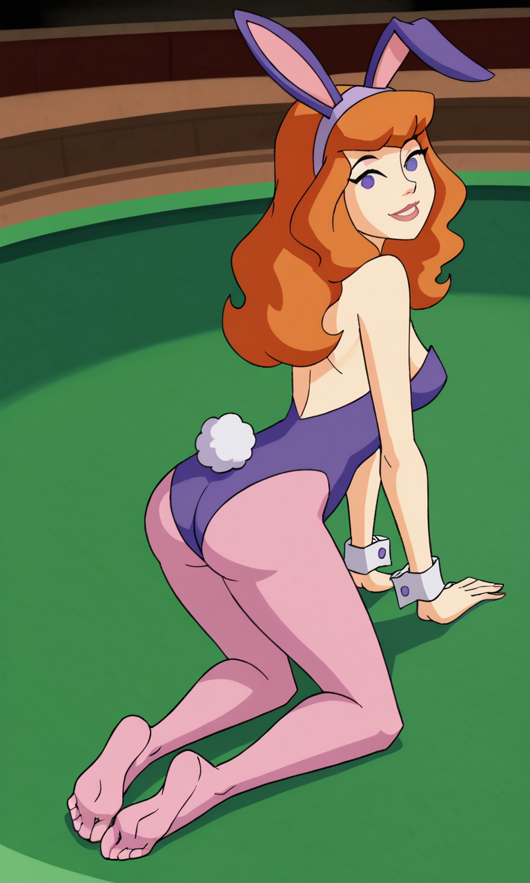 ai_generated ass bigmic145 breasts bunny_ears bunny_girl bunny_tail bunnysuit cartoon_network casino daphne_blake daphne_blake_(mystery_incorporated) feet foot_fetish pantyhose pink_pantyhose playboy_bunny red_hair scooby-doo scooby-doo!_mystery_incorporated