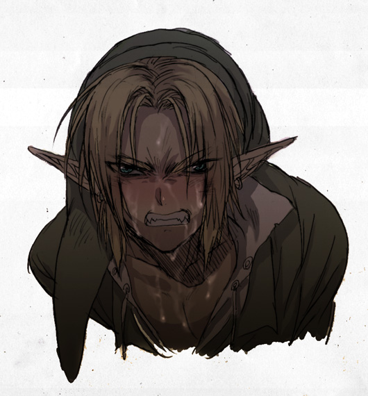 1boy angry blonde_hair blush cum facial gay link link_(ocarina_of_time) male male_only morikoke nintendo ocarina_of_time open_clothes open_shirt pointy_ears solo the_legend_of_zelda tubumi