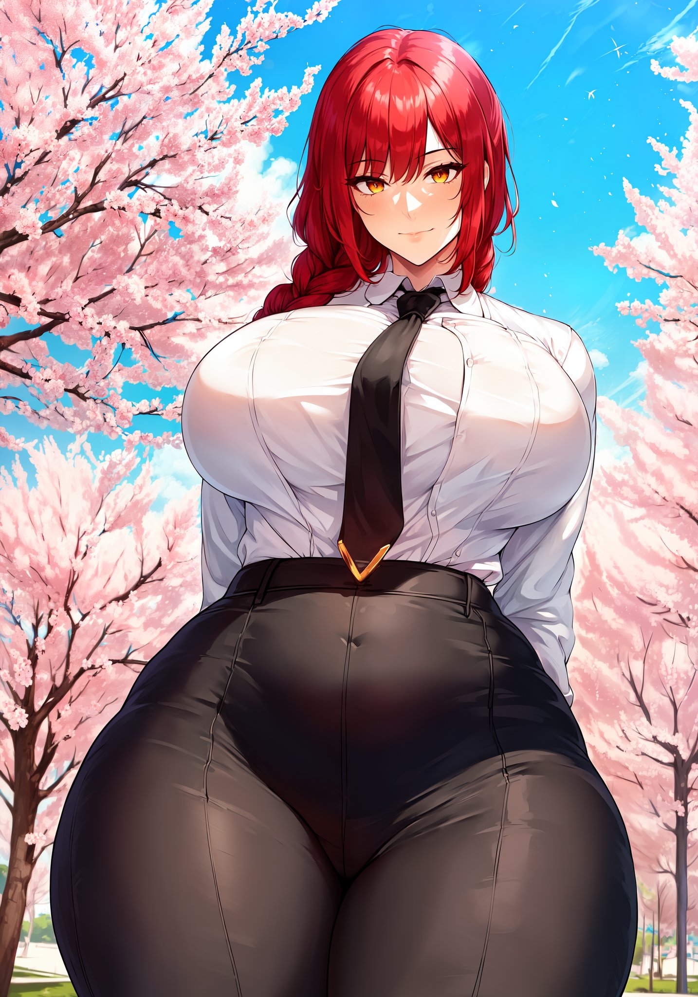 1girls, ai generated, big breasts, big thighs, breasts, busty, chainsaw man, clothed, clothed female, clothing, female, female only, huge breasts, huge thighs, large breasts, large thighs, makima (chainsaw man), nai diffusion, office lady, red hair, solo, solo female, stable diffusion, thiccer, thick thighs, thighs, voluptuous