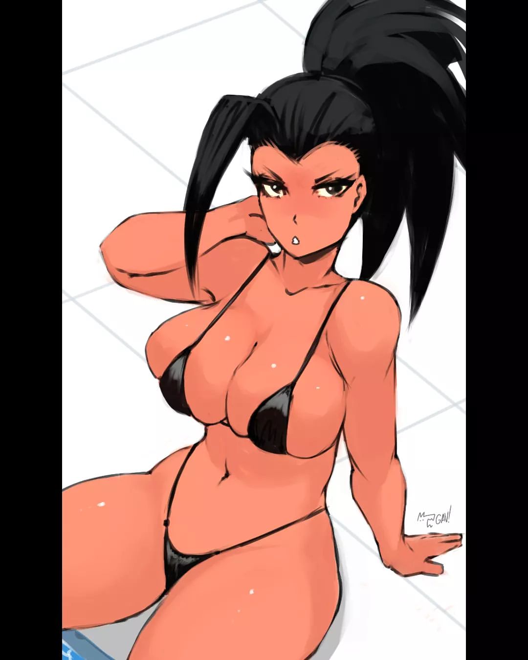 1girls, aleksandrgav, bikini, black hair, curvaceous, curvy body, curvy female, curvy figure, female, hi res, high resolution, long hair, milf, momo yaoyorozu, my hero academia, seductive look