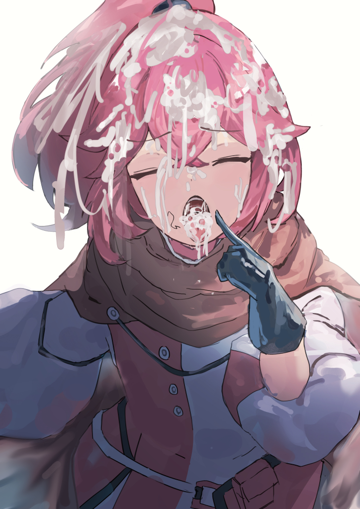 1girls after_fellatio after_oral anna_(fire_emblem) anna_(fire_emblem_engage) black_gloves brown_cape bukkake cape closed_eyes cola_bcde cum cum_in_mouth cum_in_nose cum_on_chin cum_on_face cum_on_hair cum_on_tongue cum_on_upper_body dress facial female female_only finger_to_face finger_to_own_chin fire_emblem fire_emblem_engage gloves hair_in_mouth long_sleeves medium_hair nintendo oral pink_hair pointing ponytail presenting presenting_mouth pubic_hair pubic_hair_in_mouth red_hair smile solo tongue tongue_out two-tone_dress upper_body white_background white_dress