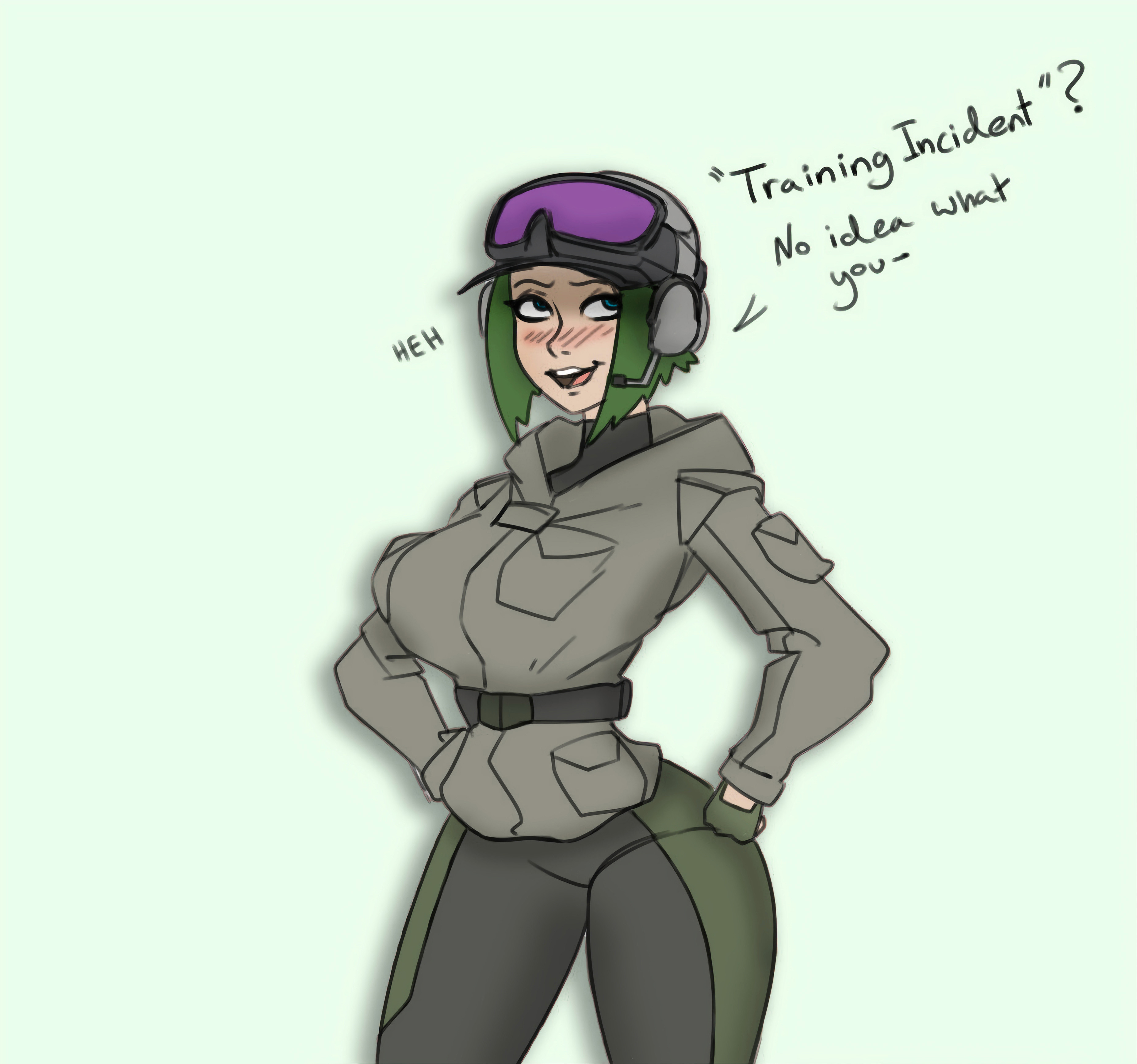 1girls, ass, blue eyes, breast expansion, breast growth, breast growth (enlargement), breasts, breasts bigger than head, breasts out, cleavage, ela (rainbow six), erect nipples, female, female only, gigantic breasts, gigantic thighs, green hair, growth, hourglass figure, huge breasts, human, human only, hyper breasts, lewdreaper, looking at another, nipples, rainbow six, rainbow six siege, solo, solo female, stretched clothing, thick, thick ass, thick legs, thick thighs, thin waist, tom clancy, top heavy