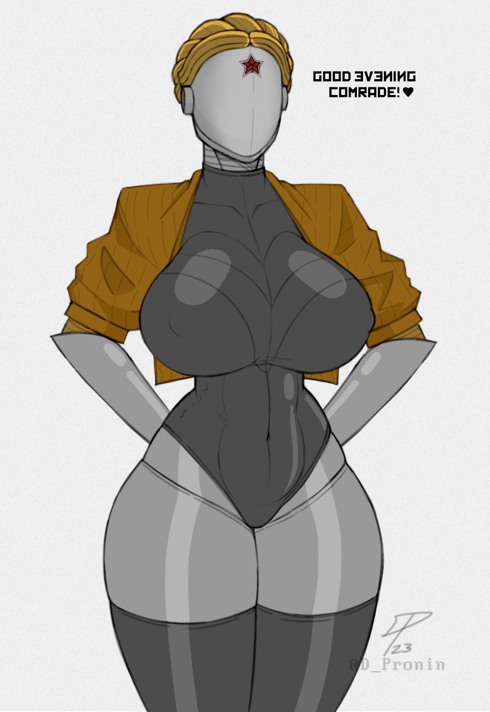 ! 1girls 2020s 2023 2d 2d_(artwork) android android_girl arms_behind_back ass atomic_heart belly belly_button big_breasts big_butt big_hips breasts brown_hair cleavage cleavage_overflow clothed clothed_female clothes clothing curly_hair cyborg cyborg_girl dialogue dpronin ear faceless faceless_character faceless_female female female_focus female_only half-dressed half_dressed hands_behind_back heart hips humanoid humanoid_genitalia jacket large_breasts left_(atomic_heart) machine metal metallic_body mundfish neck nipple_bulge nipples no_background no_face no_humans non-mammal_breasts non-mammal_nipples nude nude_female partially_clothed partially_nude pussy pussy_peek pussy_visible_through_clothes red_star robot robot_girl robot_humanoid robotic simple_background solo solo_focus soviet standing star star_(symbol) suggestive suggestive_look suggestive_pose suggestive_posing text the_twins_(atomic_heart) thick_thighs thighs vagina vagina_visible_through_clothing voluptuous voluptuous_female watermark white_background wide_hips yellow_jacket