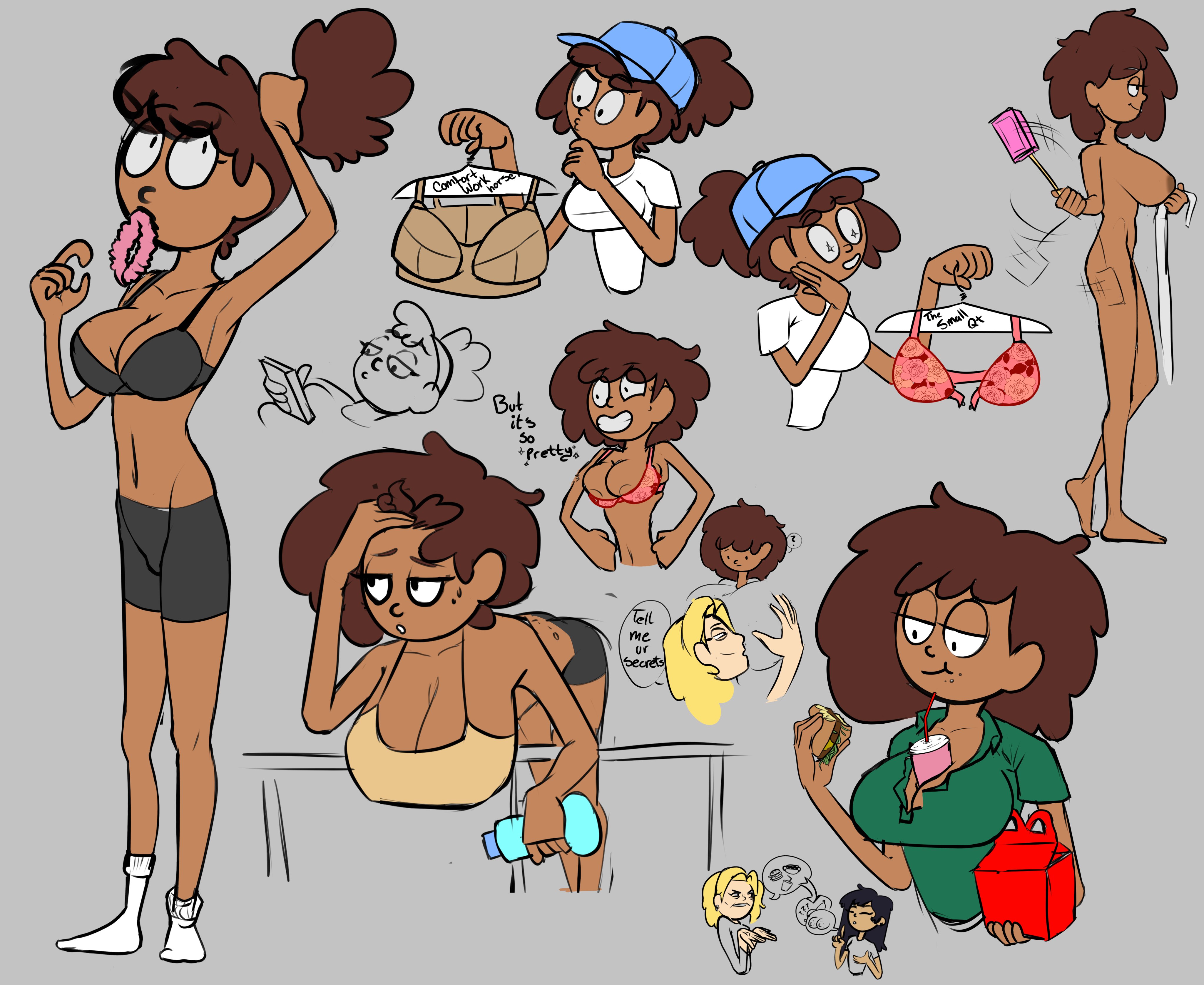 aged up, amphibia, anne boonchuy, asian female, big breasts, breasts, brown hair, disney, disney channel, female, fizzyrox (artist), getting dressed, jealous female, marcy wu, nude, nude female, sasha waybright, shopping, straight hair, text, thai, tight clothing