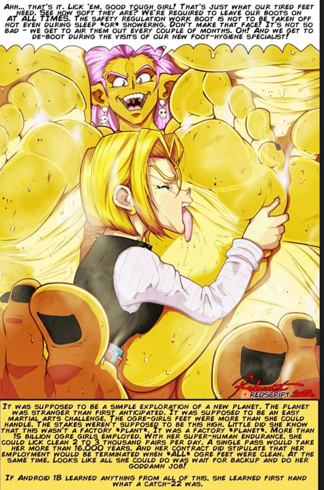 1futa 6+girls android_18 bigfeetfantasies black_nails blonde_hair breast_squish dragon_ball dragon_ball_z feet female female_only foot_fetish foot_focus foot_worship licking licking_feet monster_girl multiple_girls ogre ogre_female pink_hair redscript77 size_difference smaller_futanari smelly_feet soles suffering tongue tongue_out yellow_skin