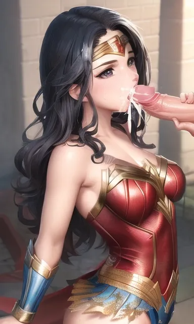 ai_generated black_hair blowjob cum dc_comics simulacra wonder_woman wonder_woman_(series)