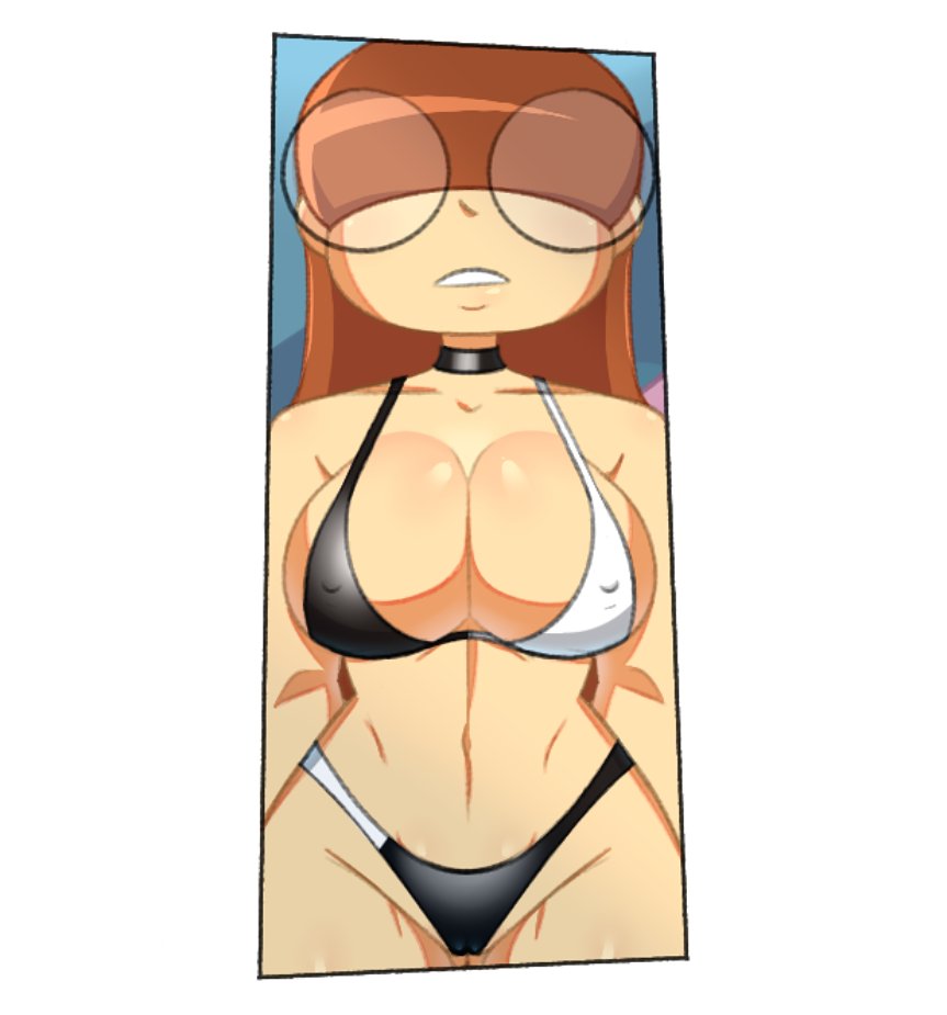 1girls bikini brown_hair donchibi emma_(lou!) female female_only glasses hair_covering_eyes lou! tagme