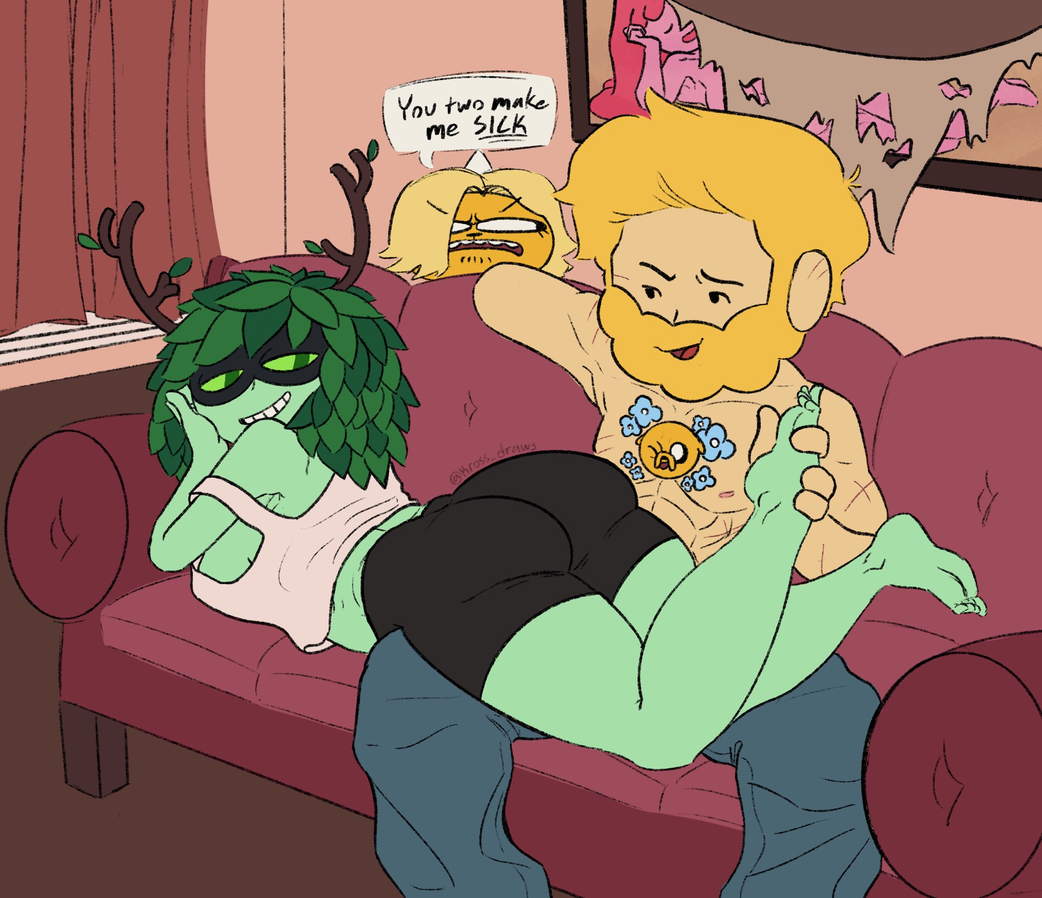 adventure time, ass, breasts, bronwyn, female, finn the human, huntress wizard, kross draws, male, mob face, princess bubblegum