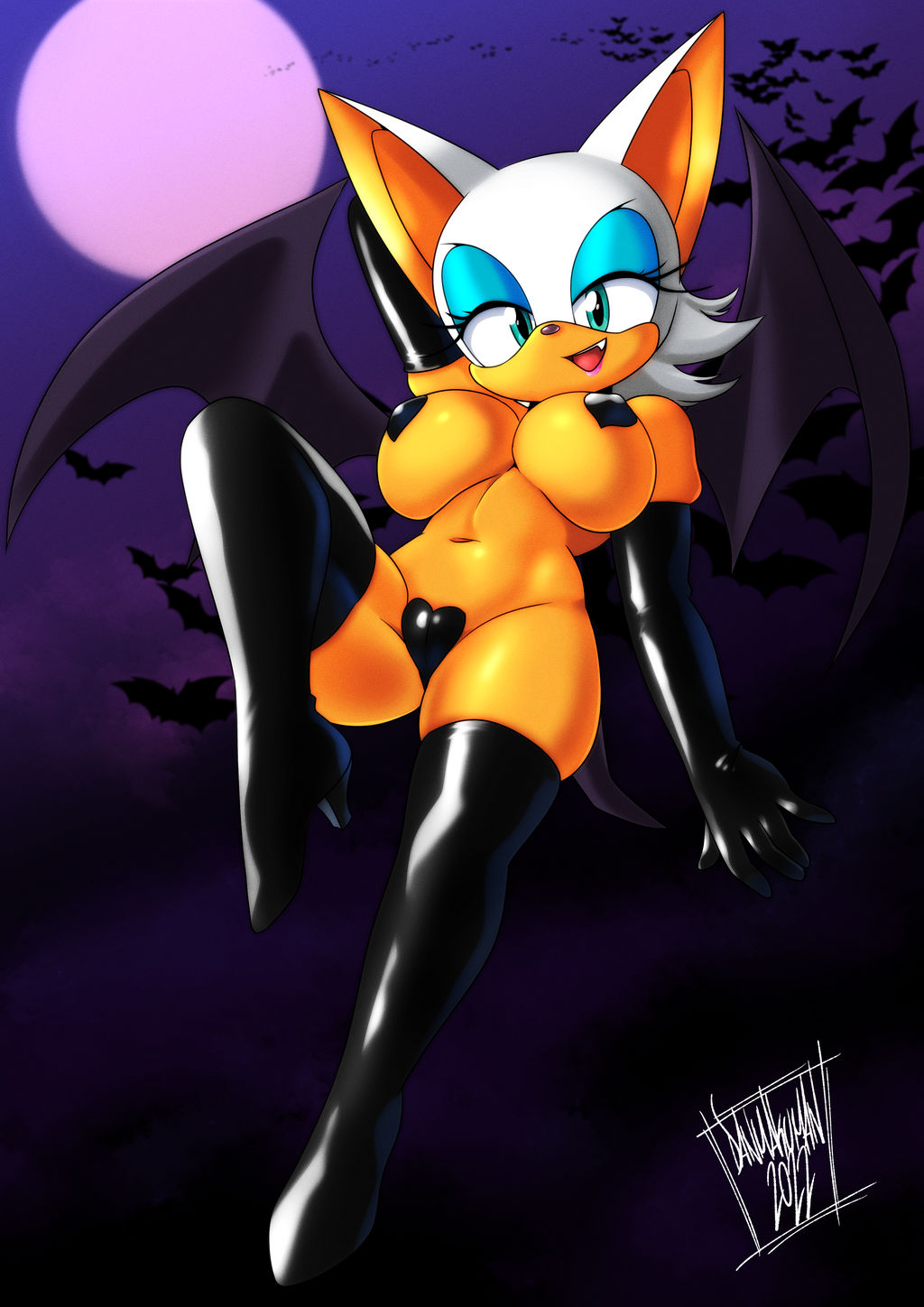 1girls, anthro, aqua eyes, bat ears, bat girl, bat wings, black gloves, breasts, creature, danmakuman, elbow gloves, female, female only, gloves, high heel boots, high heels, huge breasts, latex, latex gloves, outside, pasties, rouge the bat, sega, sonic (series), sonic the hedgehog (series), thighhighs, voluptuous, white fur
