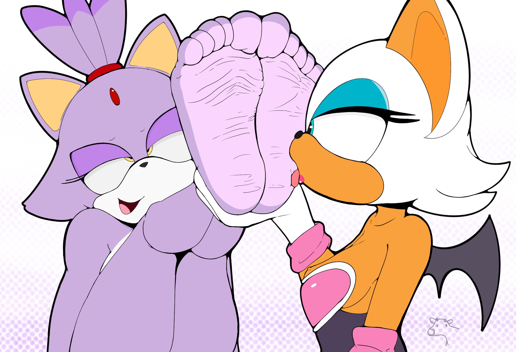 2d, blaze the cat, cross eyed, dummycervine, feet, female, foot fetish, foot focus, foot worship, furry, furry female, furry only, licking feet, mobian, mobian (species), mobian bat, nude, nude female, rouge the bat, sega, sonic (series), sonic adventure 2, sonic the hedgehog (series), toes, wrinkled feet, wrinkled soles, yuri