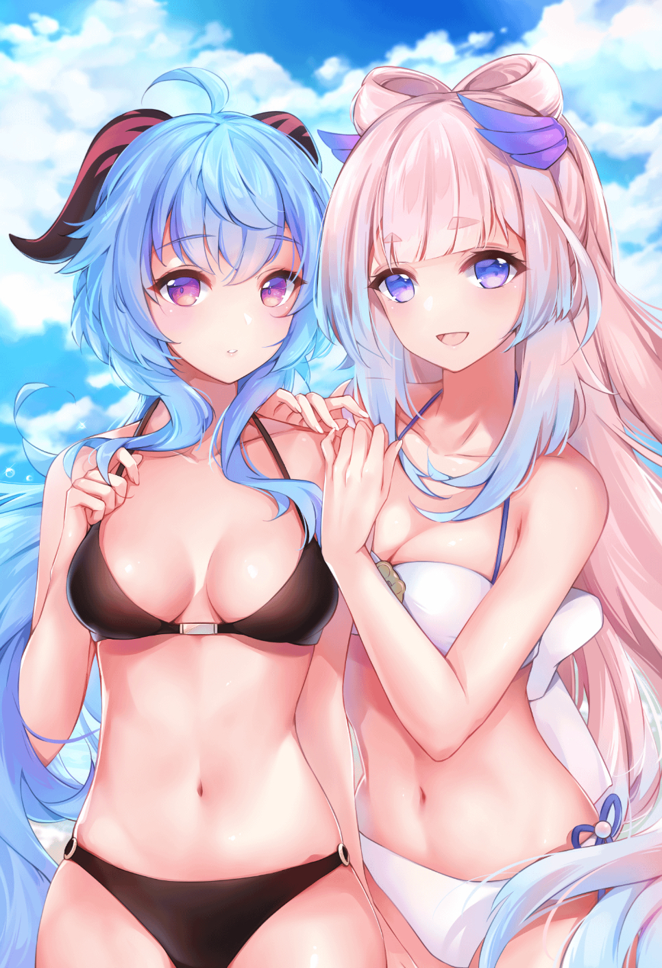 2girls, cryoimpact, female, female only, ganyu (genshin impact), genshin impact, sangonomiya kokomi, tagme