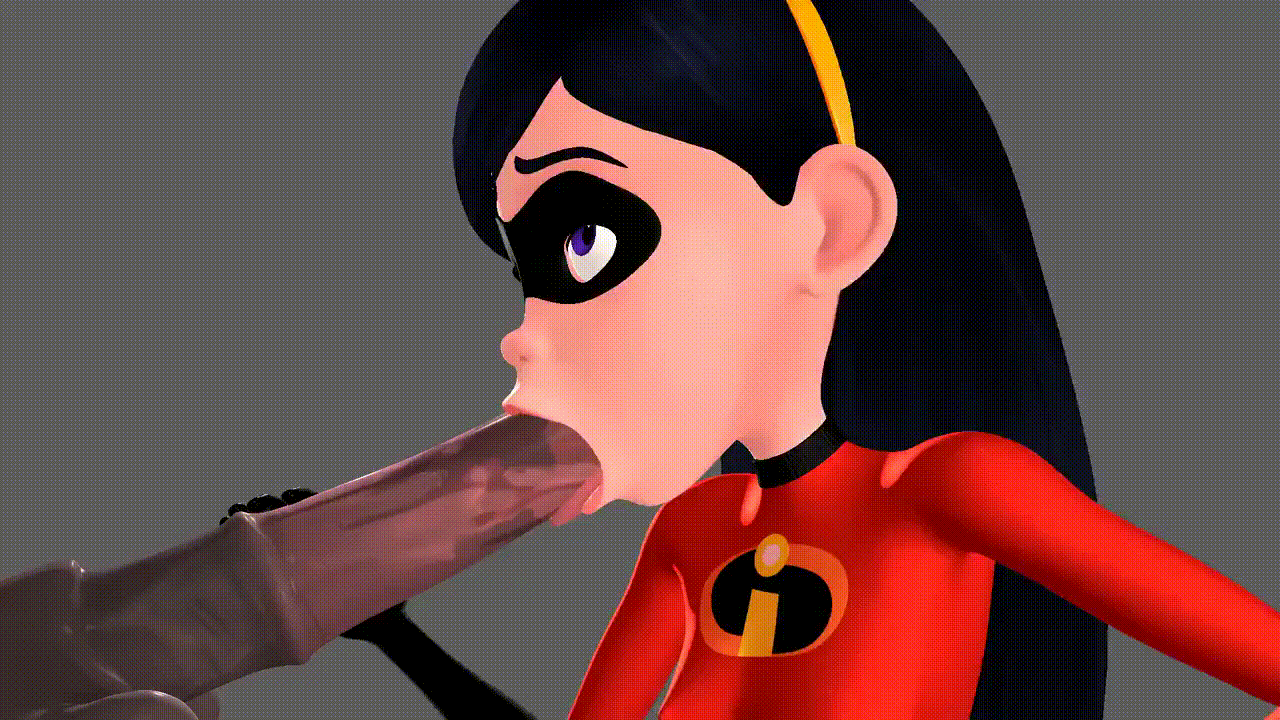 1boy, 1girls, 3d, animated, black gloves, black hair, bodysuit, breasts, deepthroat, equine, female, gloves, hair ornament, hairband, hand on penis, holding penis, horse, horse penis, looking up, male, mask, oral, penis, slim waist, small breasts, spandex, spezvolf, the incredibles, tongue, touching penis, violet parr
