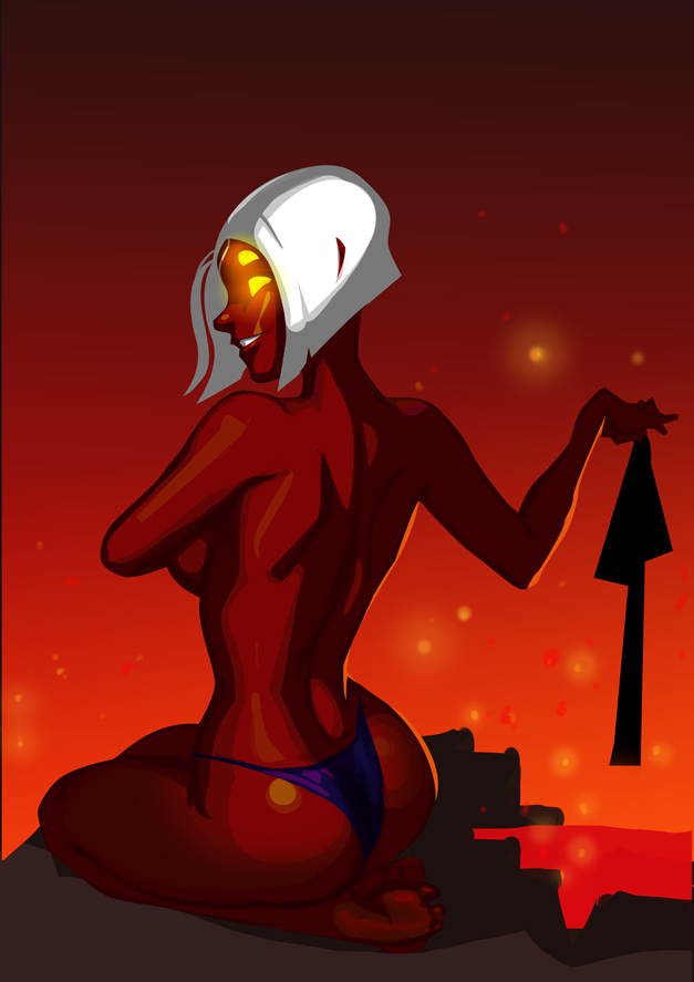 1girls, 2d, 4 eyes, ass, athletic, athletic female, back, bare arms, bare back, bare legs, bare shoulders, barefoot, breasts, dc, dc comics, demon, demon girl, demon raven, feet, female, looking back, medium breasts, morganagod, multi eye, perfect body, purple panties, rachel roth, raven (dc), red body, red skin, red-skinned female, smile, smiling at viewer, solo, solo female, teen titans, white hair, yellow eyes