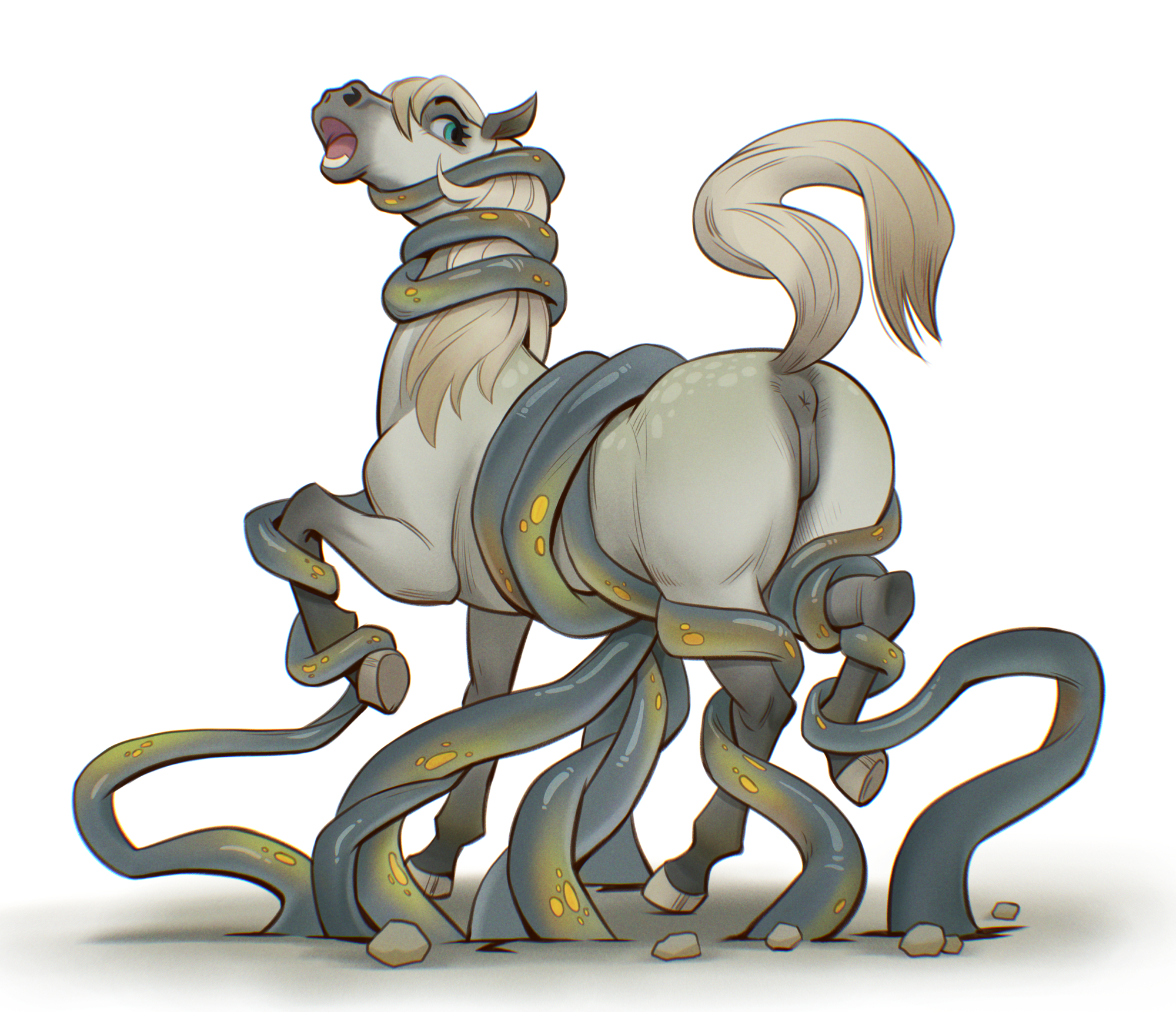 animal genitalia, bondage, female, feral, horse, jotun22, mare, mare pussy, open mouth, pussy, tentacle