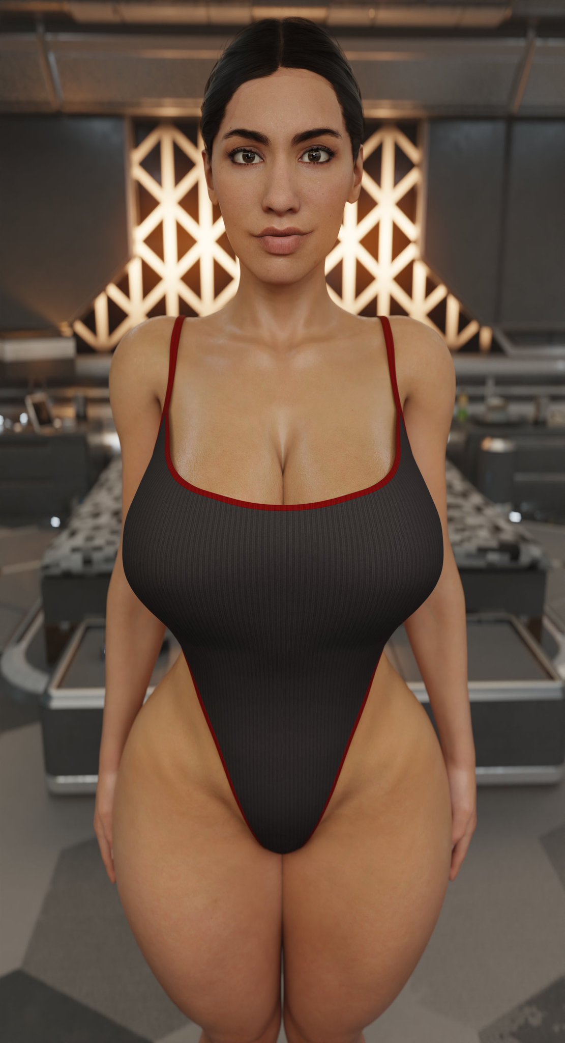 1girls, 3d, 3d (artwork), big breasts, breasts, female, female only, highleg leotard, iden versio, kookrak, solo, solo female, star wars, star wars: battlefront 2, tagme, thick thighs, thighs