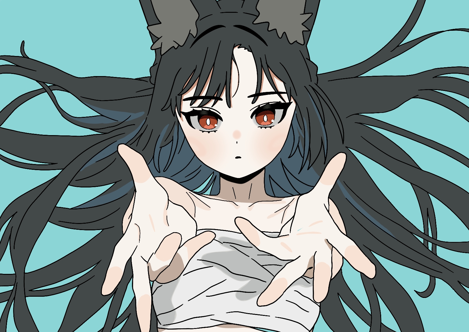 1girls, animal ears, bandages, clipse, hoshimi miyabi, reaching towards viewer, small breasts, tagme, zenless zone zero