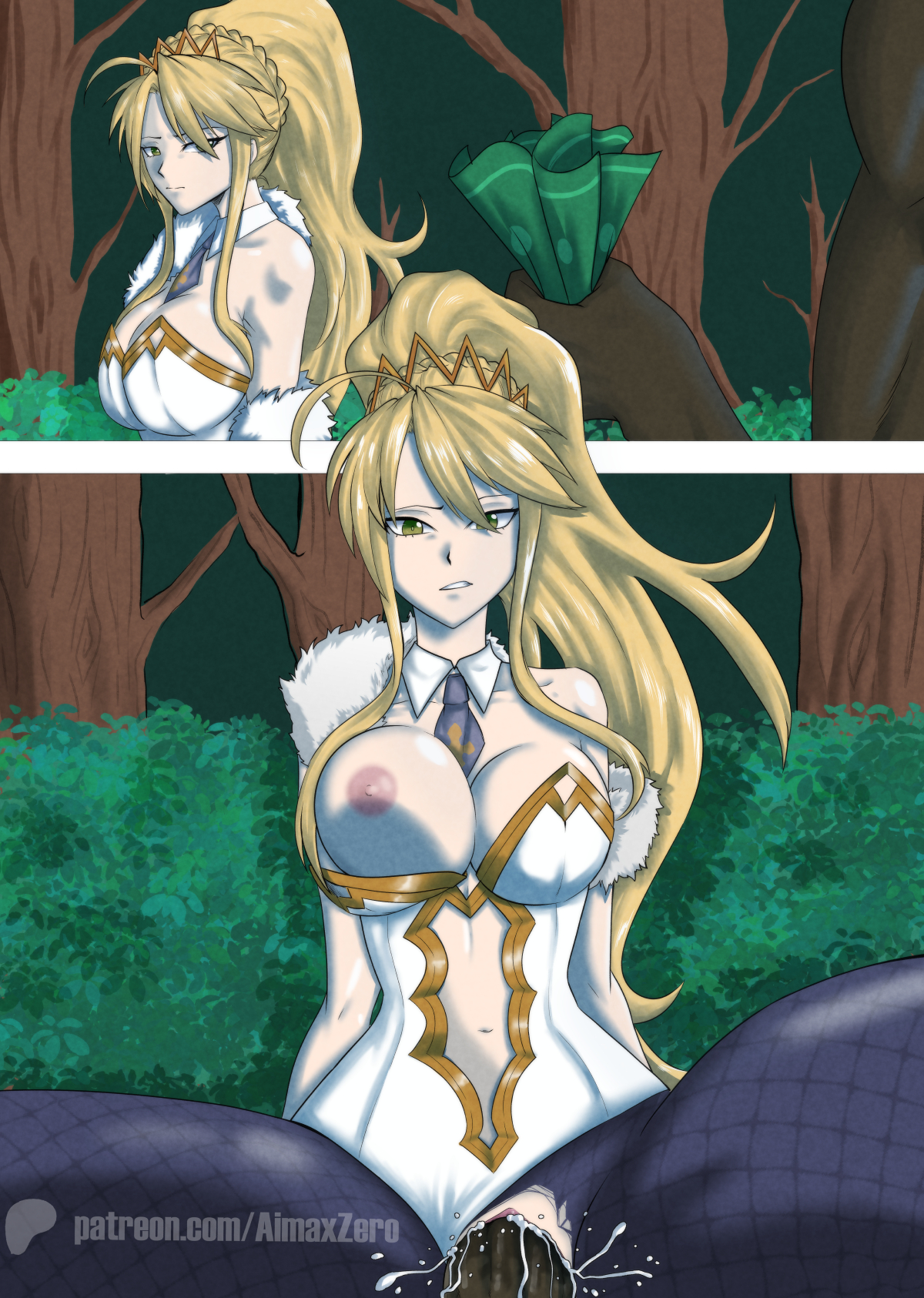 1boy, 1girls, 2koma, aima zero, artoria pendragon, bad end, before and after, blonde hair, bribe, broken rape victim, cheating, corruption, dark-skinned male, fate (series), fate/grand order, female, femsub, interracial, male, mind break, netorare, ntr, offering money, pussy, rape, sex, vaginal penetration