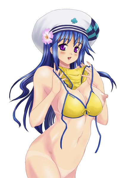 arin bikini_top blue_hair blush breasts large_breasts nipple nipples pangya smile yokoi_rego