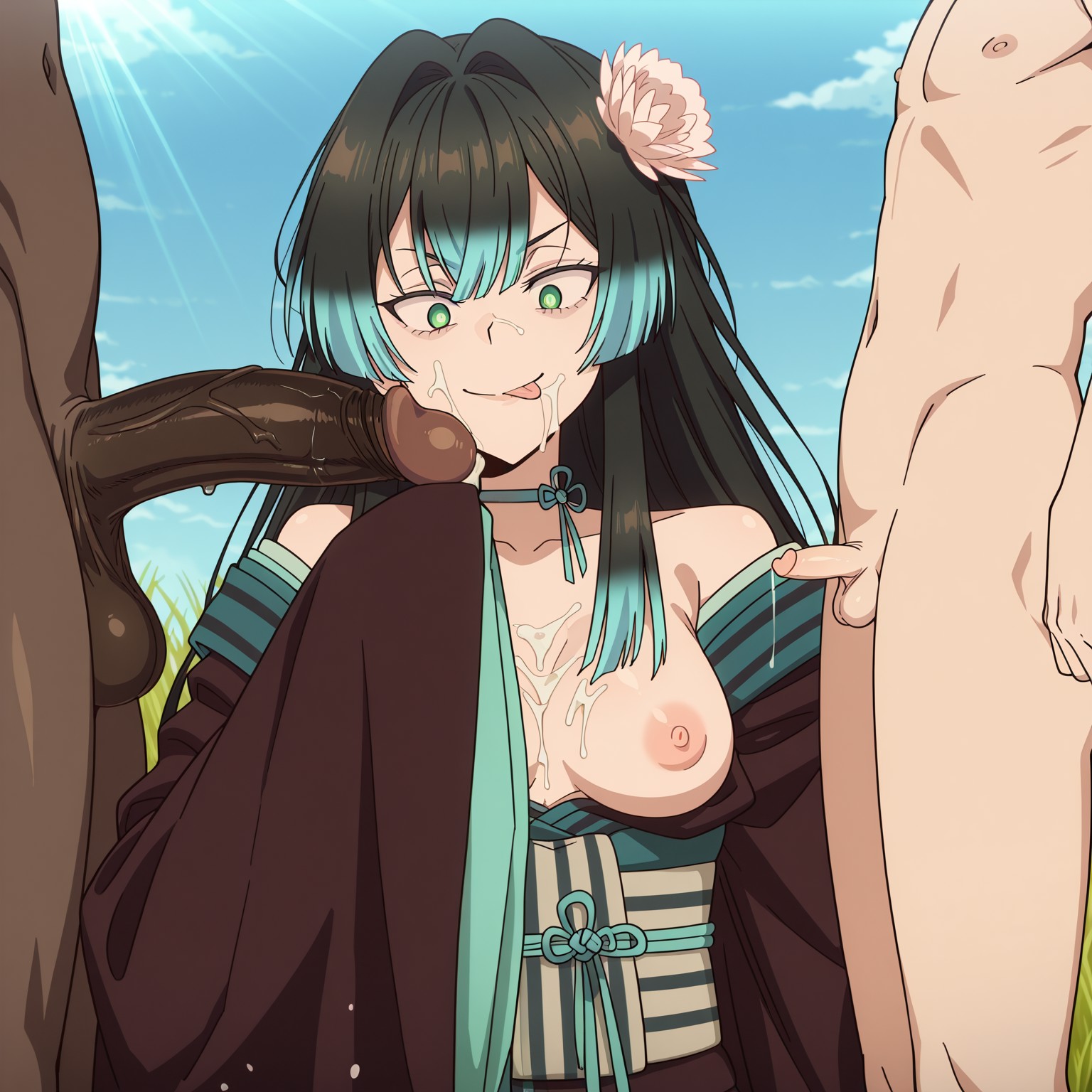 1girls, 2boys, ai generated, banshee, breasts, carmilla (yami healer), cock worship, cuckold, cuckold orgasm, cum, dark skin, dark-skinned male, female, interracial, isshun de chiryou shiteita noni yakutatazu to tsuihou sareta tensai chiyushi yami healer toshite tanoshiku ikiru, large penis, light skin, light-skinned male, male, netorare, ntr, penis, penis awe, penis size comparison, penis size difference, self upload, size comparison, size difference, small penis, small penis humiliation, tagme, tiny penis, yami healer