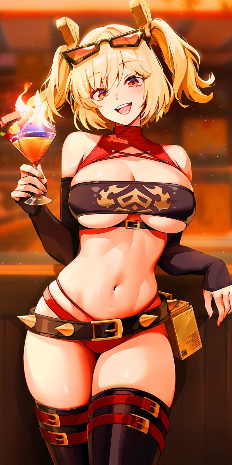 big breasts, bikini, breasts, burnice white, female, looking at viewer, navel, open mouth, women, zenless zone zero