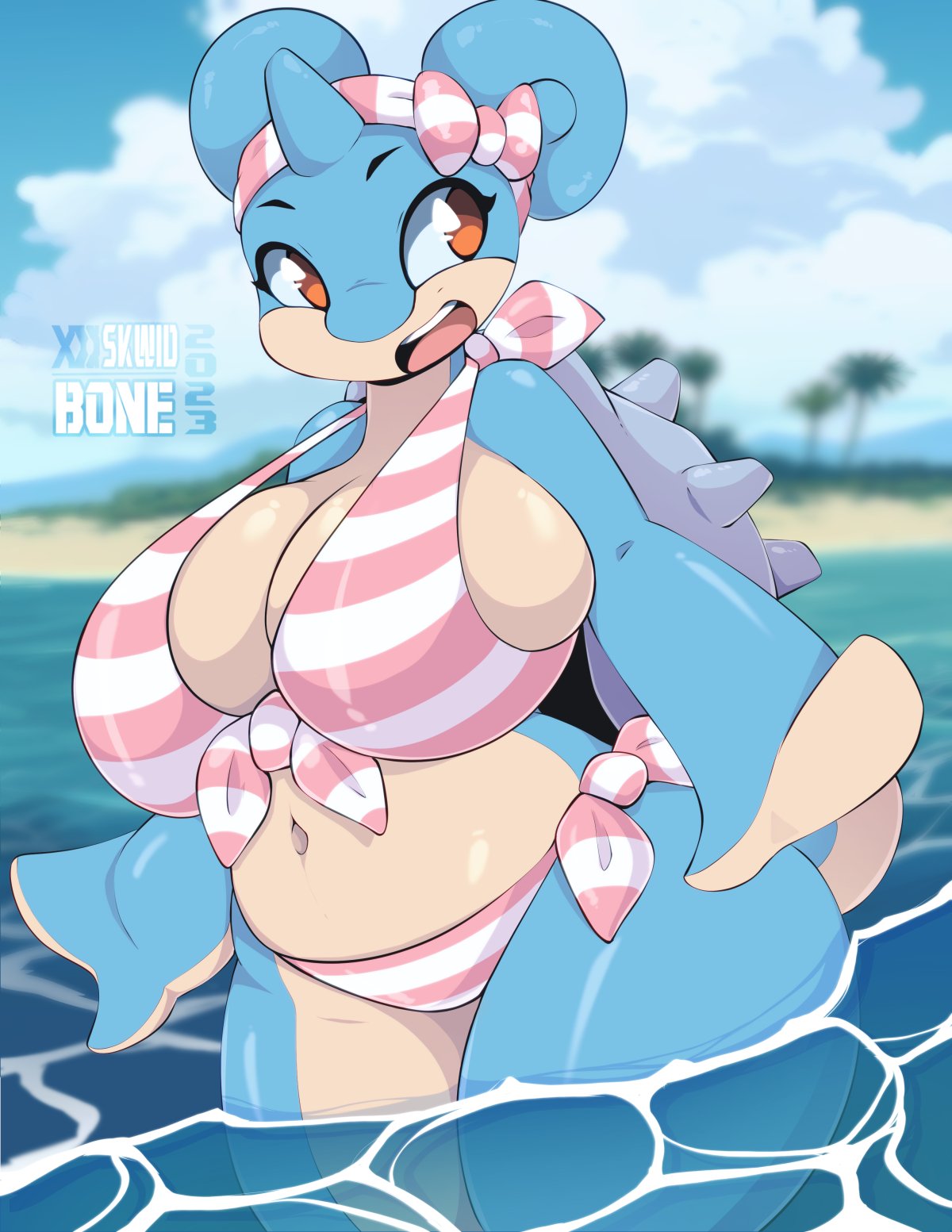 anthro anthro_only big_breasts bikini breasts generation_1_pokemon lapras pokémon_(species) pokemon skwidbone slightly_chubby thick_thighs wide_hips