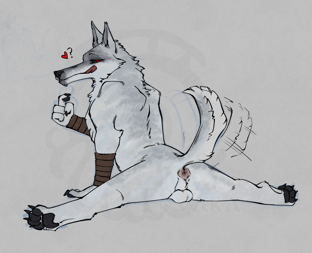 anthro anus canid canine canis claws death_(puss_in_boots) dreamworks fur grey_body grey_fur male male_only mammal pawpads puss_in_boots_(dreamworks) puss_in_boots_the_last_wish red_eyes smollco solo spread_legs spreading tail tail_motion tongue tongue_out wolf