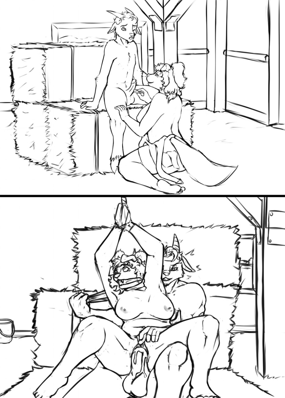 2koma anthro asphyxiation barn big_breasts bodily_fluids border_collie bound bovid breasts canid canine canis caprine choking clothing collie comic cum cum_inside domestic_dog dominant dominant_female dominant_male duo egg_vibrator eliza_edington female foxxj gag gagged genital_fluids goat hands_tied hay hay_bale herding_dog hi_res male male/female mammal mature_female on_bottom on_top overalls pastoral_dog reverse_cowgirl_position sex sex_toy sheepdog teasing vibrator