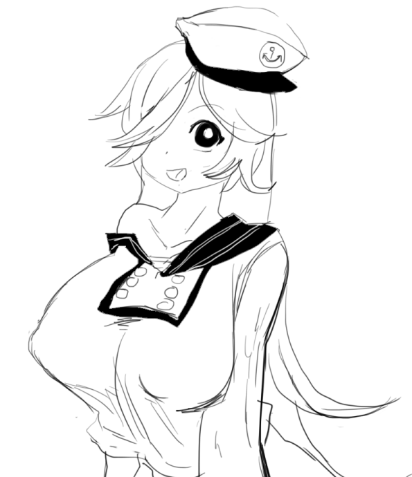 1girls alternate_breast_size alternate_hairstyle anonymous_artist covered_nipples female female_only funamusea hat long_hair looking_at_viewer memoca nipples_visible_through_clothing off_shoulder sailor_collar sailor_hat sketch smile solo solo_female wadanohara_and_the_great_blue_sea