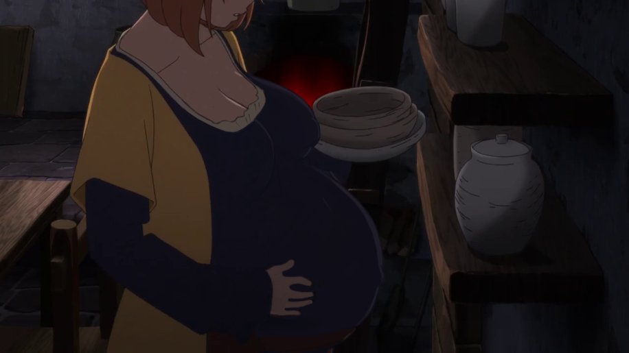 breasts dita_(maquia) female hand_on_belly pregnant screencap the_tits_of_mio third-party_edit