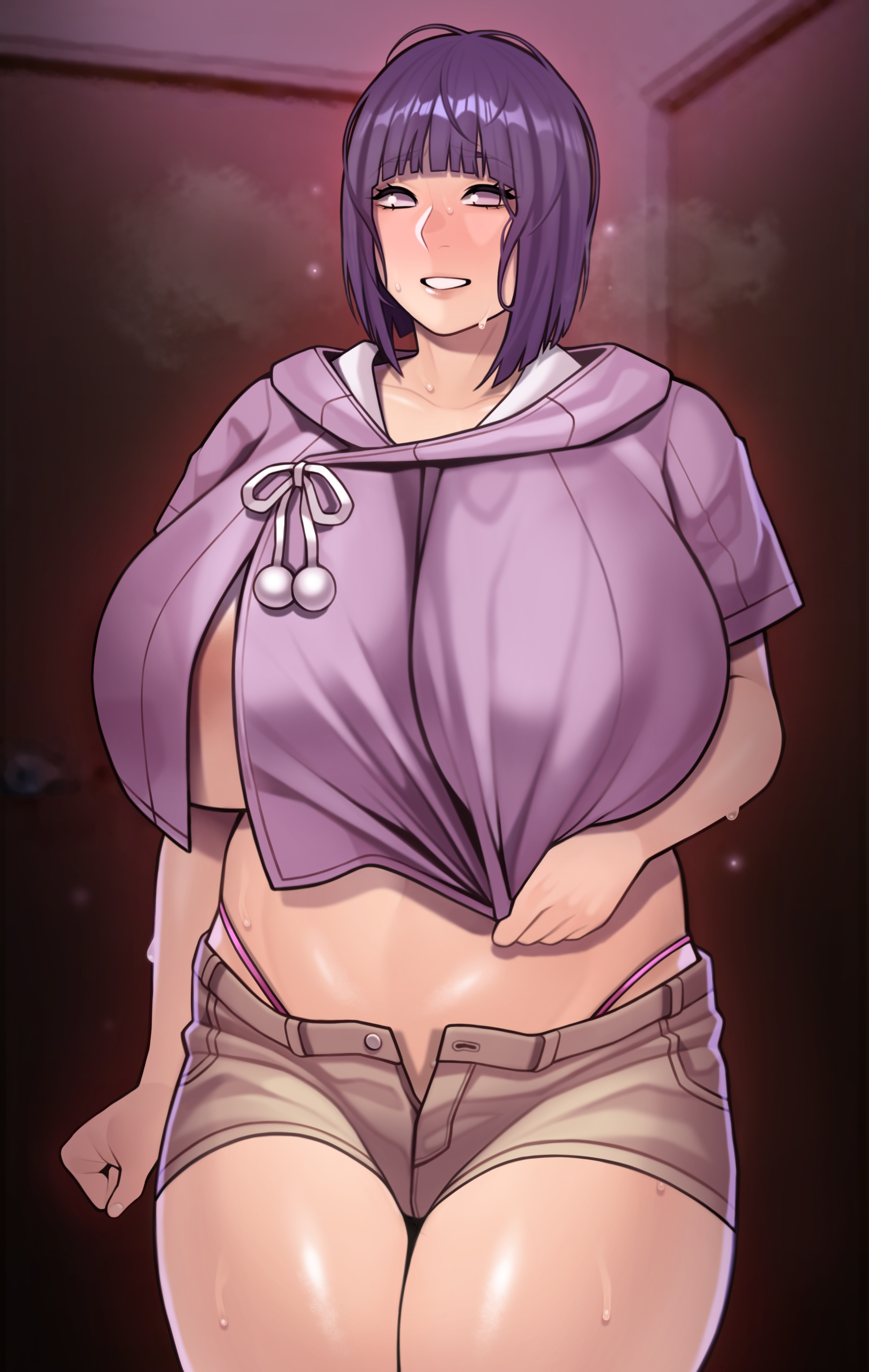 1girls, alternate breast size, alternate version available, areolae, big breasts, blush, bob cut, booty shorts, boruto: naruto next generations, breasts, breasts out, breasts outside, busty, child bearing hips, cleavage, clothed, clothing, crop top, curvaceous, curvy, curvy body, curvy female, curvy figure, cute, female, female focus, female only, g-string, hi res, high resolution, highres, hoodie, huge breasts, hyuuga hinata, indoors, inner sideboob, jacket, large areolae, large breasts, light skin, light-skinned female, lips, lipstick, mandaring, mature, mature female, medium hair, milf, minishorts, naruto, naruto (series), nipples, no bra, nose blush, oppai, pale skin, pale-skinned female, panties, parted lips, pink lips, pink lipstick, pink nipples, pose, posing, purple eyes, purple hair, purple panties, purple thong, purple underwear, short shorts, shorts, shoulder length hair, shounen jump, skimpy, skimpy clothes, smile, smiling, solo, solo female, solo focus, standing, teeth, teeth showing, thick thighs, thighs, tight clothing, tight pants, underwear, uzumaki hinata, voluptuous, wide hips