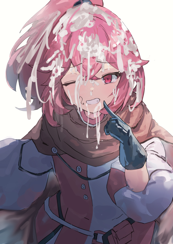 1girls after_fellatio anna_(fire_emblem) anna_(fire_emblem_engage) black_gloves brown_cape bukkake cape cola_bcde cum cum_in_mouth cum_in_nose cum_on_chin cum_on_face cum_on_hair cum_on_upper_body dress facial finger_to_face finger_to_own_chin fire_emblem fire_emblem_engage gloves grin hair_in_mouth long_hair long_sleeves looking_at_viewer medium_hair nintendo one_eye_closed oral pink_eyes pink_hair ponytail pubic_hair pubic_hair_in_mouth red_hair smile solo two-tone_dress upper_body white_background white_dress wink