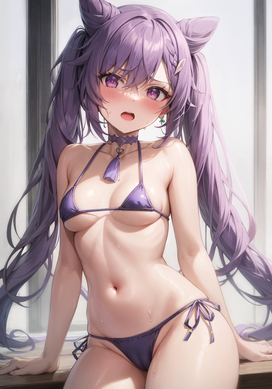 1girls, ai generated, bikini, breasts, curvaceous, curvy body, curvy figure, female, female focus, female only, genshin impact, high resolution, highres, keqing (genshin impact), long hair, mihoyo, seductive look, small breasts, stable diffusion, underwear