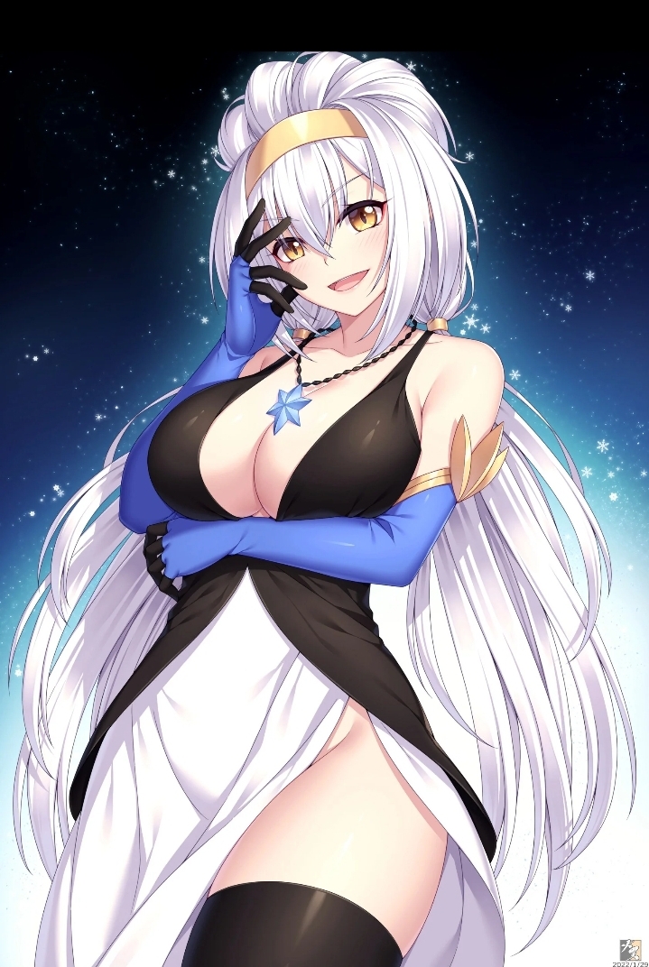 1girls, big breasts, breasts, female, tensei shitara slime datta ken, thick thighs, velzard (tensei shitara slime datta ken), white hair, yellow eyes, yellow headband