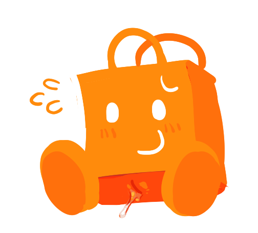 animate_inanimate armless big_feet blush bodily_fluids dot_eyes feet female genital_fluids genitals hindpaw kint leaking_pussy nervous nervous_smile nintendo orange_body paws pussy pussy_juice shopping_bag_(3ds) simple_background simple_eyes sitting smile solo sweat sweatdrop