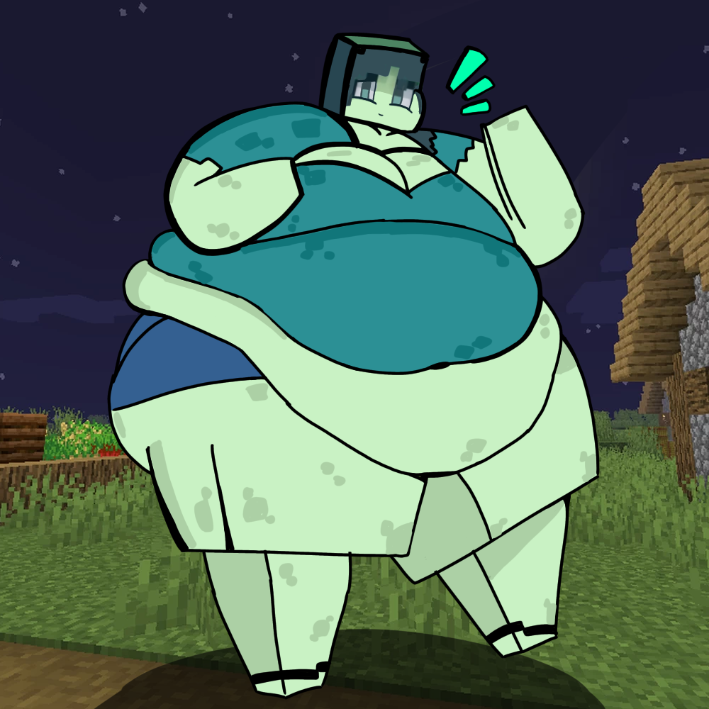 1girls bbw big_ass cleavage flabby looking_at_viewer minecraft mojang obese ssbbw thick_thighs waving_at_viewer zombie_(minecraft)