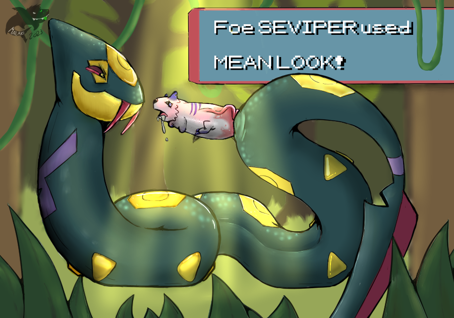 duo feral forced generation_3_pokemon malaki male male/male nintendo penis penis_transformation pokemon pokemon_(species) reptile scalie seviper slit snake transformation unwilling_prey