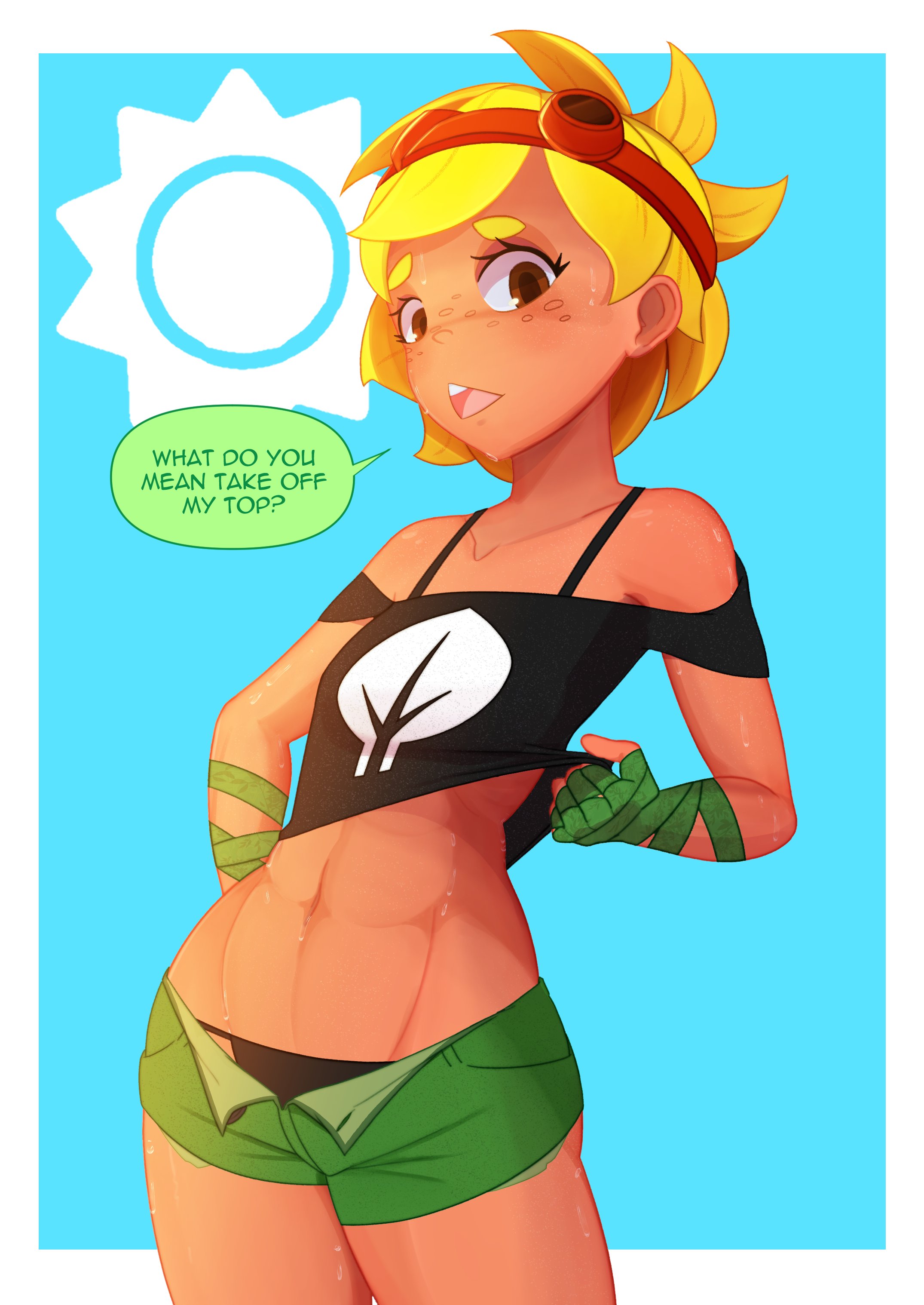 blonde hair, cyannarra, dialogue, female, humanized, plants vs zombies, plants vs zombies: heroes, solar flare (peargor), solar flare (pvz), sunflower (pvz), tomboy