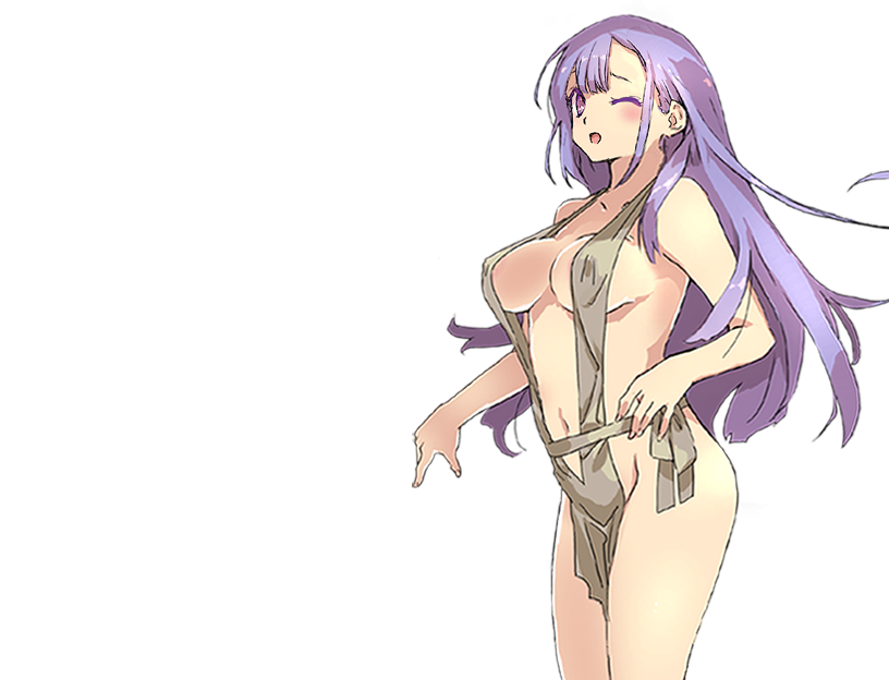 1girls big_breasts bikini_armor_explorers cute petite purple_hair rags standing transparent_background