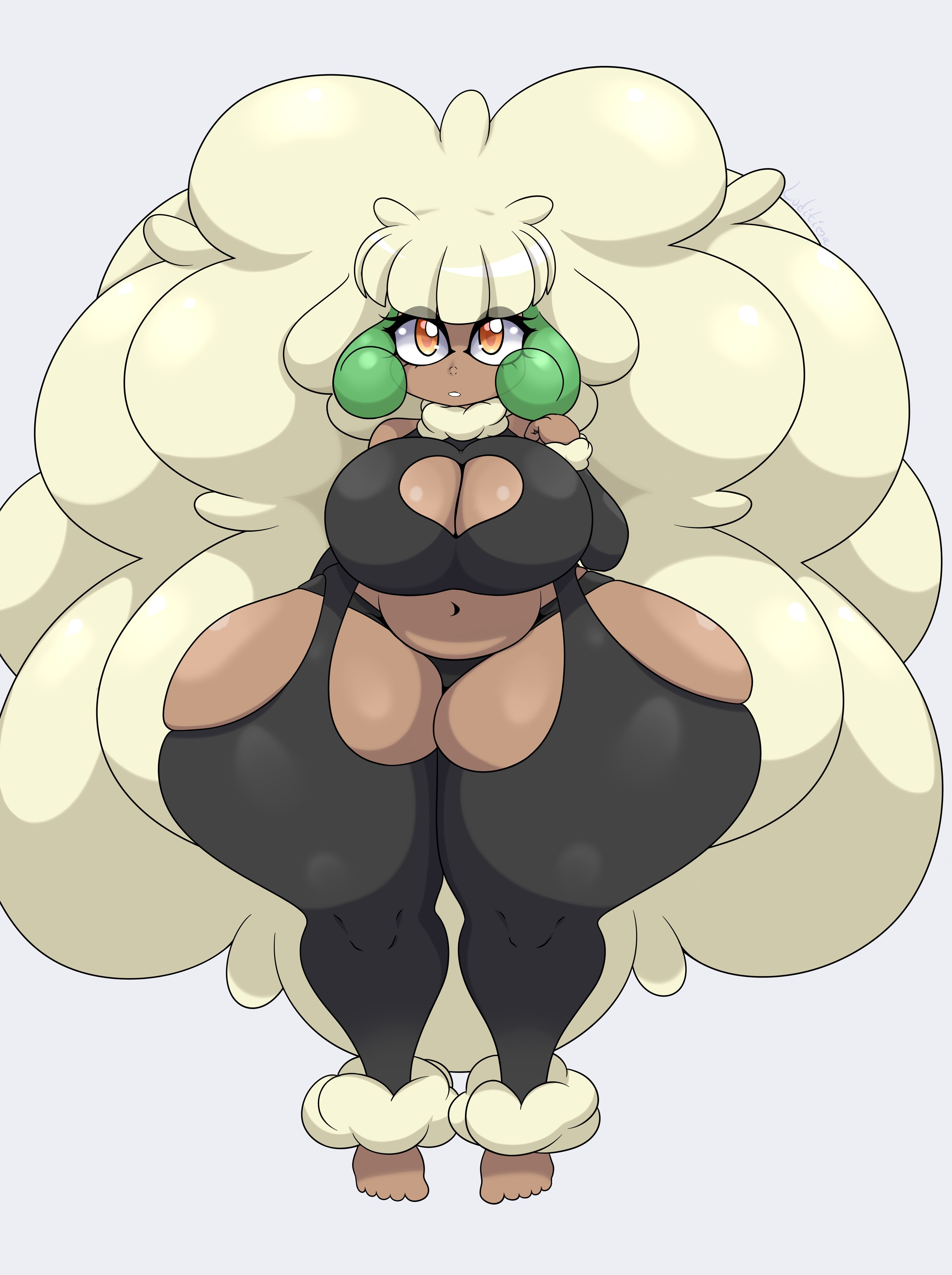 ass, big ass, big breasts, breasts, breasts bigger than head, female, huge ass, huge breasts, huge butt, large breasts, large hips, large thighs, luditima, pokémon (species), pokemon, pokemon (species), thick thighs, thighhighs, whimsicott