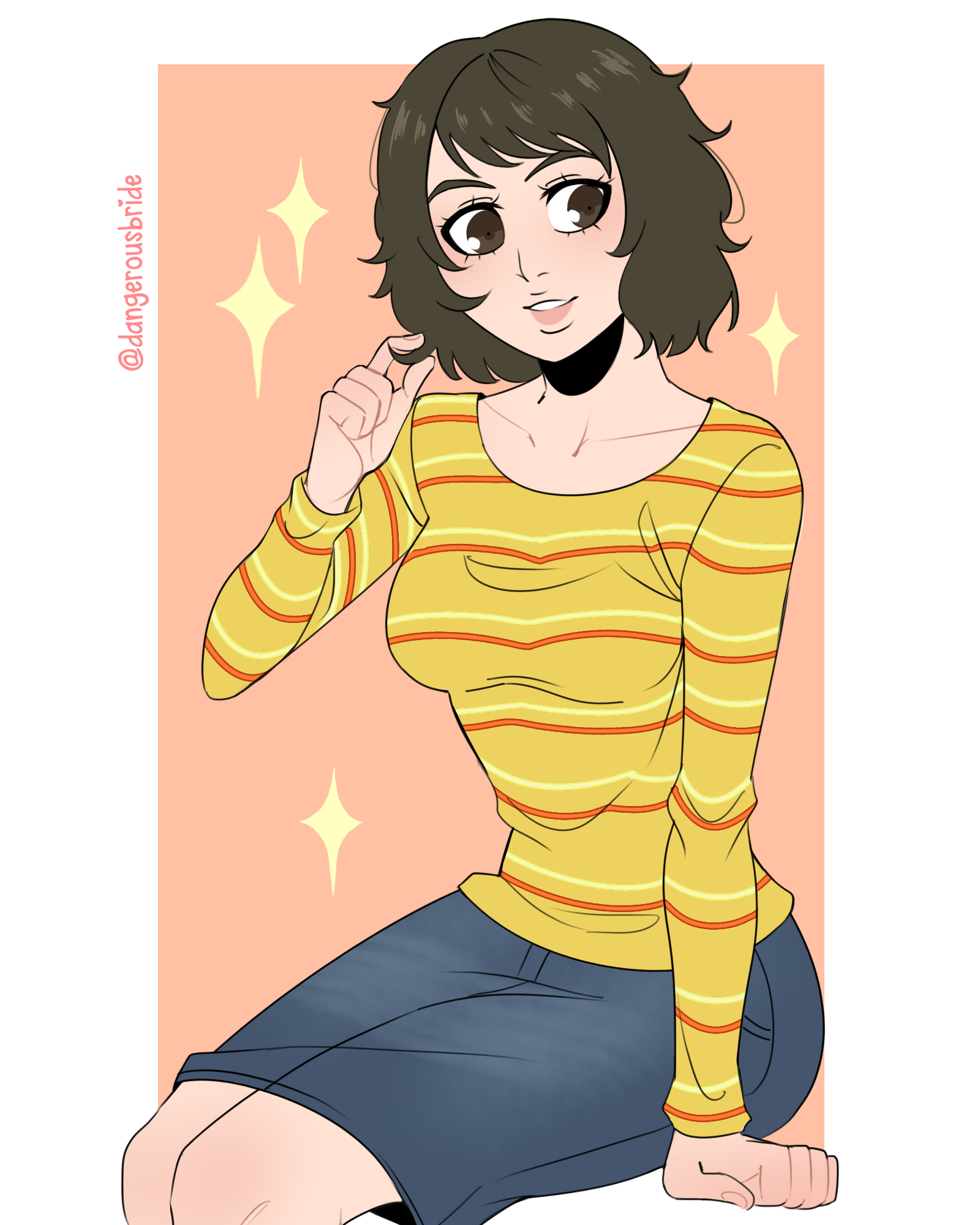 1girls, 2023, 2d, adult, adult female, aesthetic, artist name, asian, asian female, big eyes, blush, breasts, brown eyes, brown hair, clothed, clothed female, clothes, dangerousbride, female, female only, fully clothed, human, human female, human only, indie (aesthetic), japanese, japanese female, light skin, light-skinned female, looking away, milf, no sex, persona, persona 5, realistic breast size, realistic proportions, sadayo kawakami, safe for work, sfw version, short hair, sitting, skirt, smile, solo, solo female, stars, teacher, twirling hair, vintage clothing, vintage indie, white border