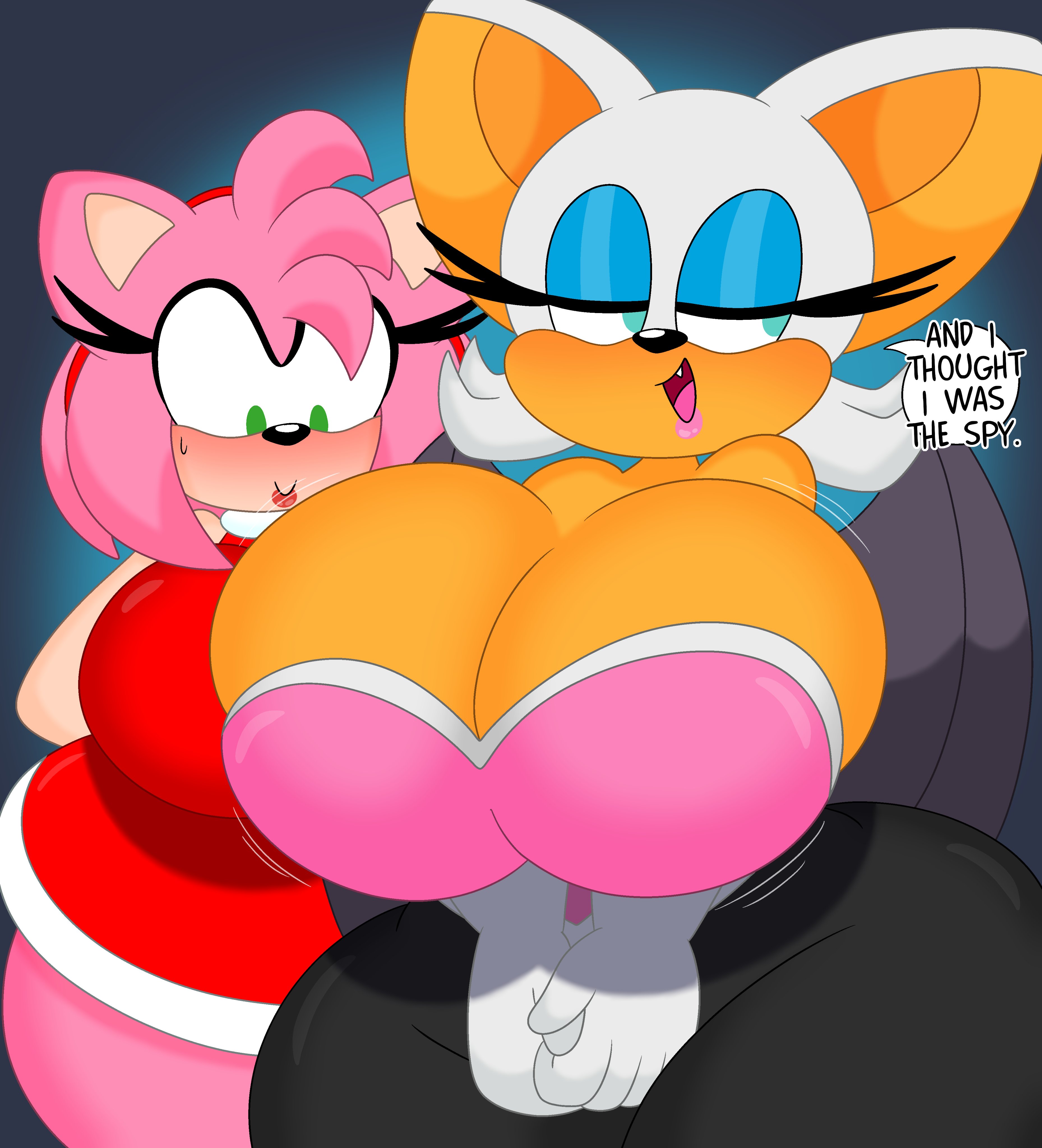 2girls, 3barts, amy rose, breasts, breasts bigger than head, female, female only, huge breasts, mobian (species), rouge the bat, sega, sonic (series), sonic the hedgehog (series)