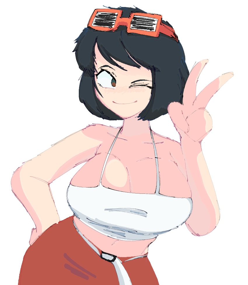 ass, big ass, big breasts, big butt, breasts, cute, evie (fortnite), eyewear on head, female, fortnite, fortnite: battle royale, itsjustleaf, sunglasses on head, v sign, wide hips, winking at viewer