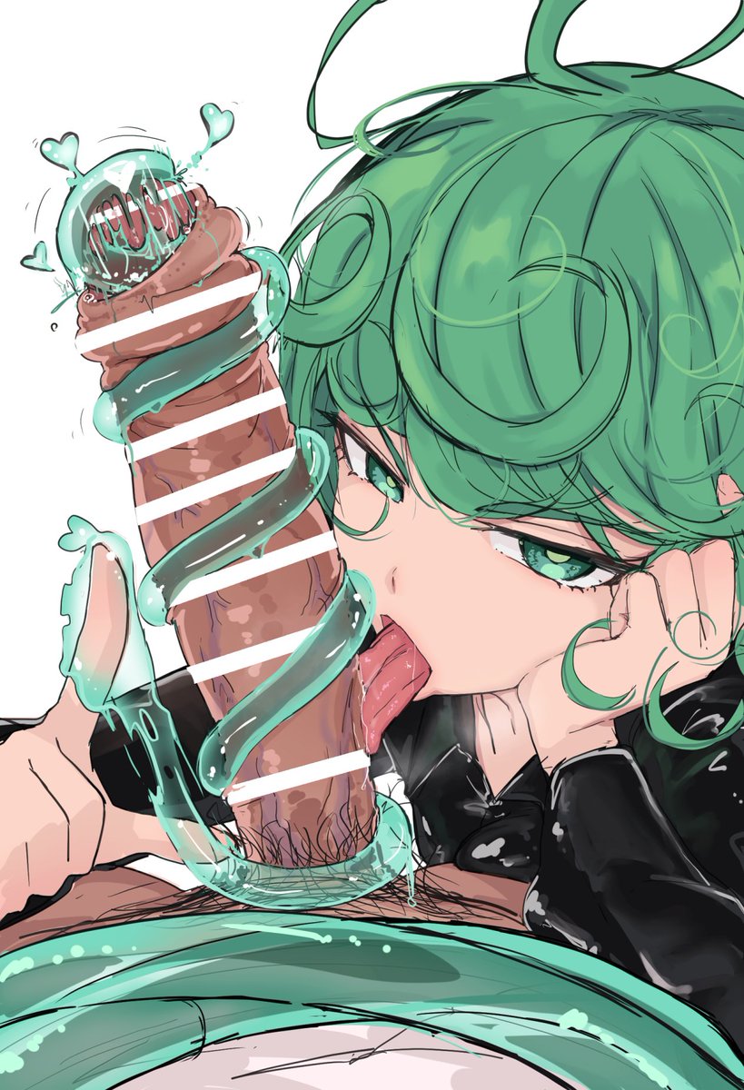 1boy 1girls bar_censor censor_bar censored green_hair licking looking_at_viewer one-punch_man tagme tatsumaki tongue_out