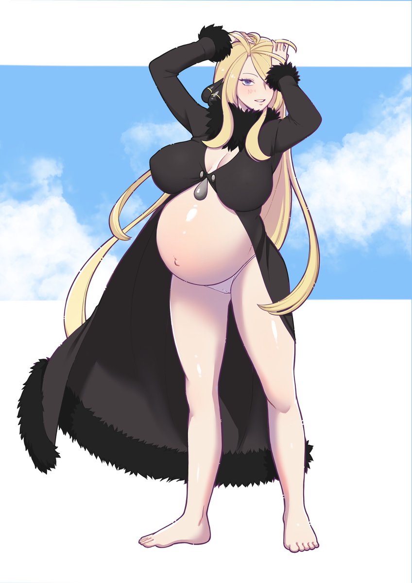 cynthia (pokemon), female, pokemon, posing, pregnant, pregnant female, tagme, tagme (artist)
