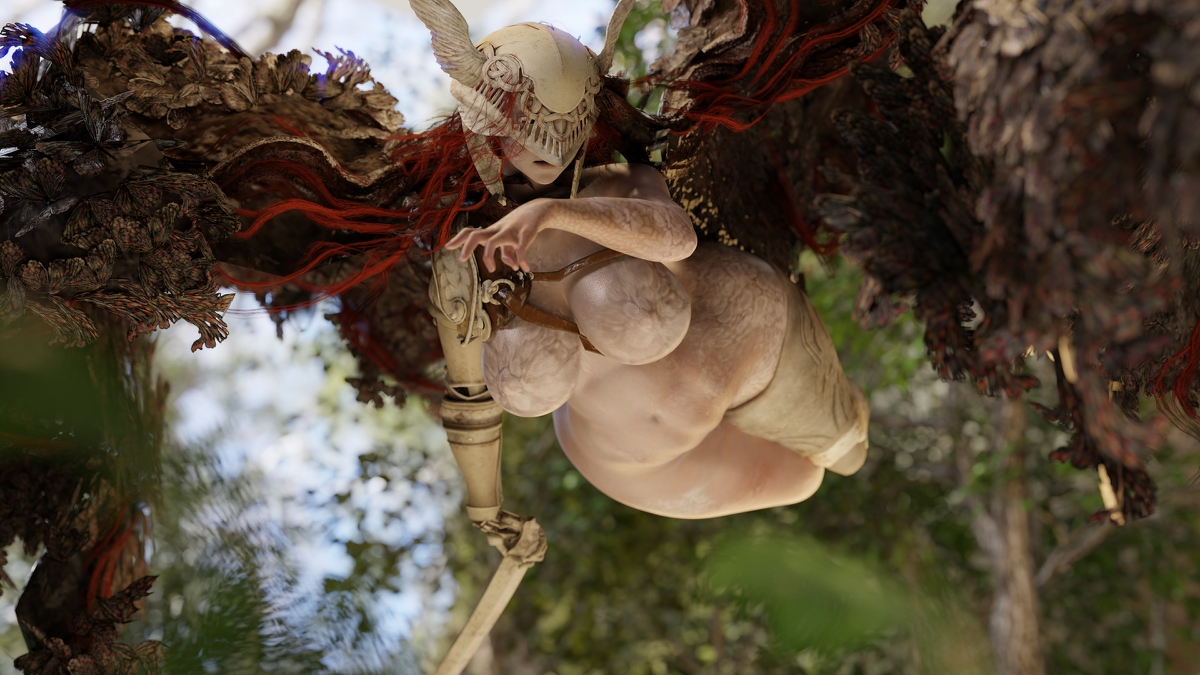 1girls, amputee, big breasts, breasts, elden ring, female, flying, fromsoftware, helmet, large breasts, malenia blade of miquella, nude, red hair, tdontran, thick, wings