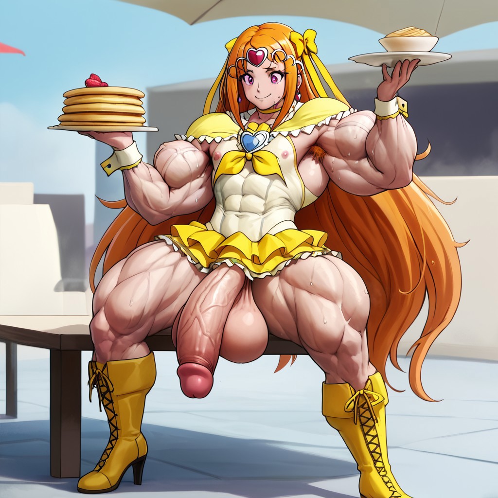 1male abs ai_generated ambiguous_gender anime_style armpit_hair big_balls big_cock big_muscles big_penis breasts cure_muse cure_muse_(yellow) flat_breasts genderswap_(ftm) ginger_hair japanese japanese_female jello muscular_pose pancake penis posing precure precure-r34 pretty_cure red_hair shirabe_ako solo solo_futa suite_precure testicles veiny_penis yellow_boots yellow_bow yellow_clothing yellow_scarf yellow_skirt