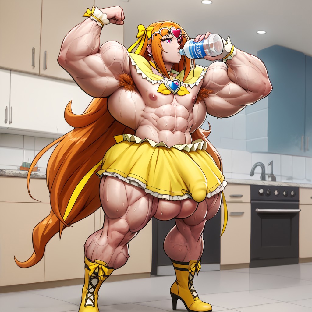 1futa abs ai_generated ambiguous_gender anime_style armpit_hair big_balls big_cock big_muscles big_penis breasts cure_muse cure_muse_(yellow) drinking energy_drink flat_breasts flexing futa_only futanari genderswap_(ftm) ginger_hair japanese japanese_female kitchen muscular_pose posing precure precure-r34 pretty_cure red_hair shirabe_ako solo solo_futa suite_precure testicles veiny_penis yellow_boots yellow_bow yellow_clothing yellow_scarf yellow_skirt