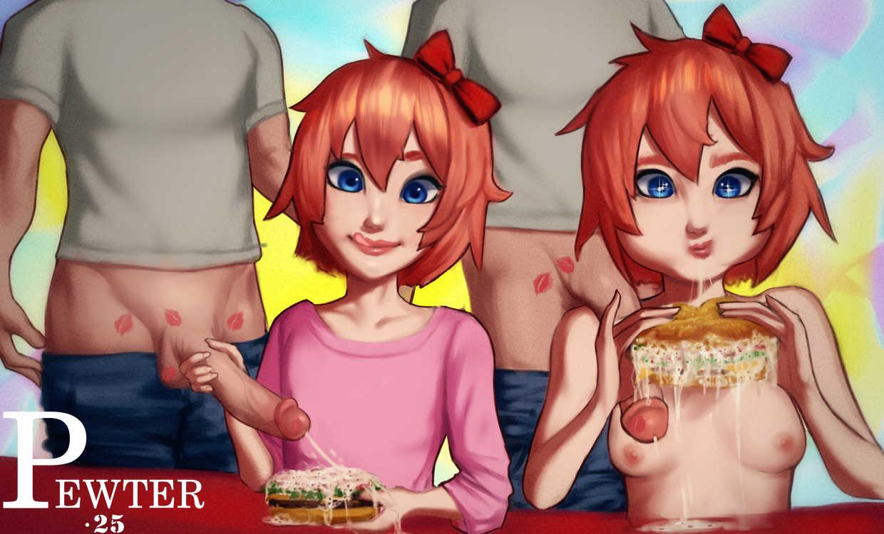 cum, cum on food, doki doki literature club, eating cum, handjob, pewter-boi, sayori (doki doki literature club)
